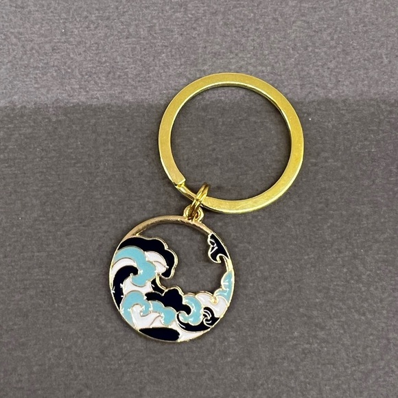 3/$12 Ocean Waves Hokusai Beach Keychain Key Ring - Picture 1 of 5